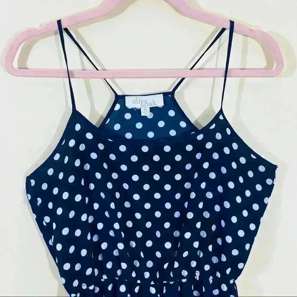 Olive & Oak Blue Polka Dot Sheath Tank Spaghetti Strap Mini Dress Size XS - Picture 4 of 13